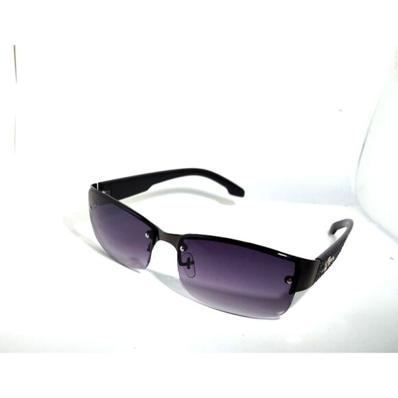 Mens Black Half Frame Rectangular Sunglass Black Gradient Lenes w Case 57-19-127 - Picture 4 of 7